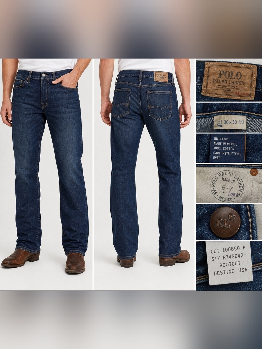 Polo Ralph Lauren Men's Jeans 38x30 Bootcut Dark Wash Denim RL Logo Classic.